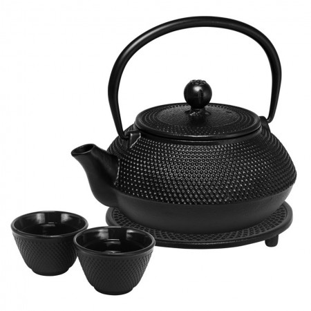 Hobnail Teapot Set ( 800ml Teapot,1xTrivet - 2x100ml Cups) - 800ml - Black